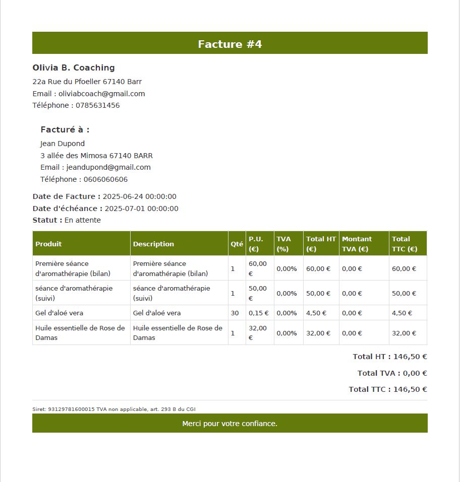 Exemple de facture thérapeute page 1